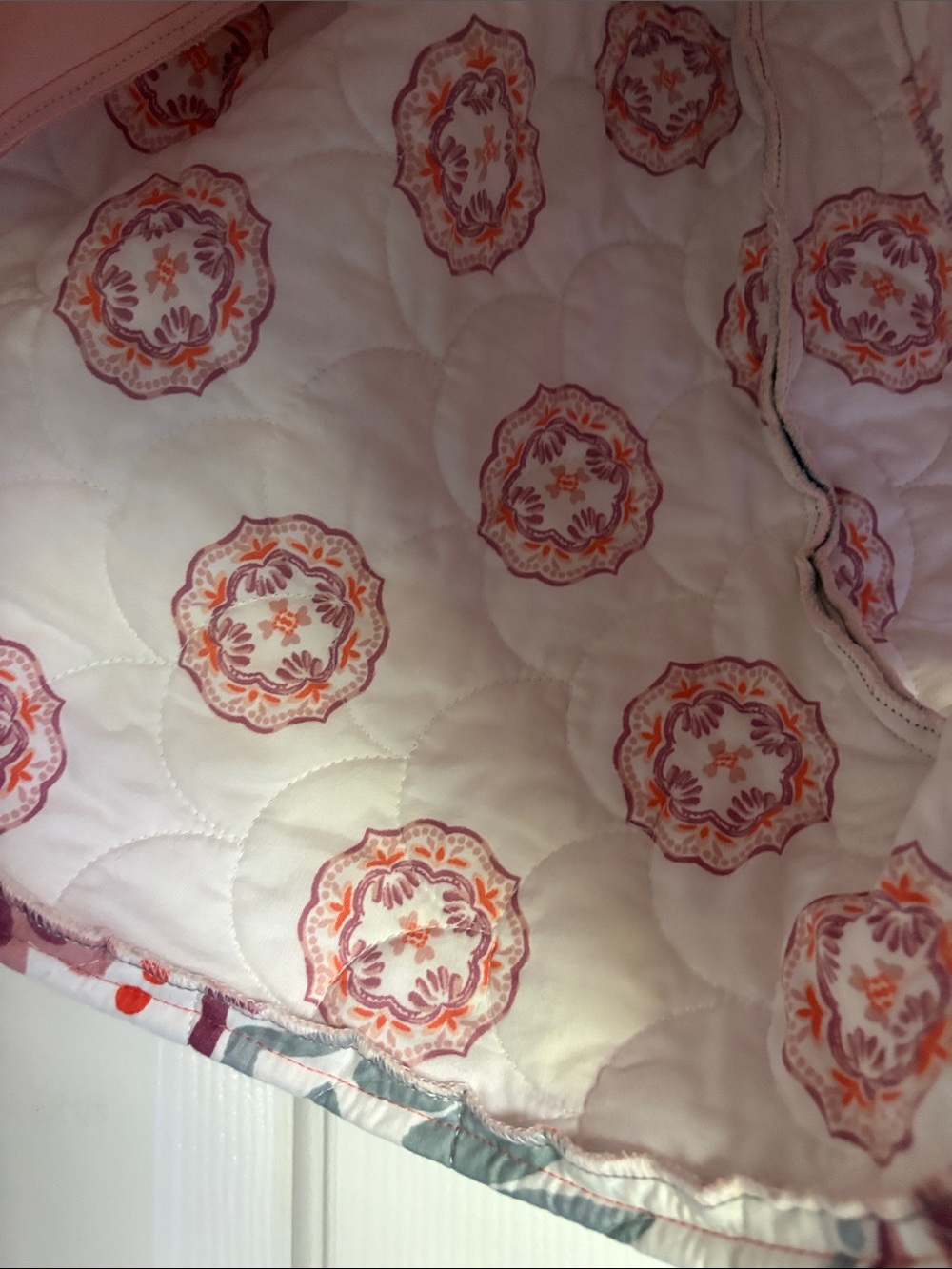 Quilted Floral Athletic Shorts — White with Mauve & Coral Floral Print - Picture 4 of 7